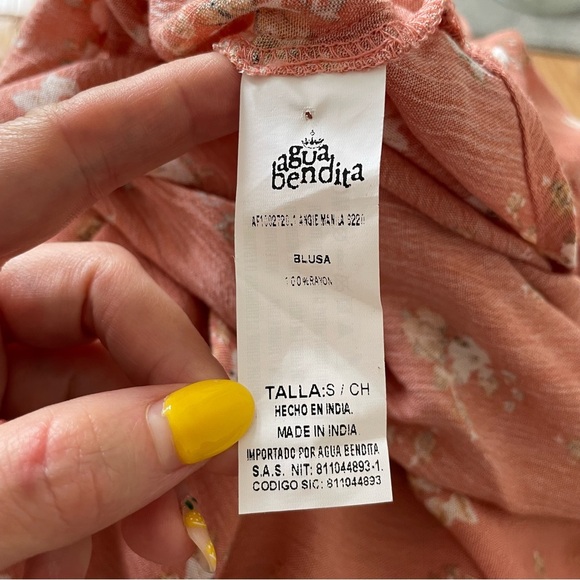 Agua Bendita Resort Angie Manila Floral Print Cropped Tie Bell Sleeve Top NWT S - Picture 11 of 12